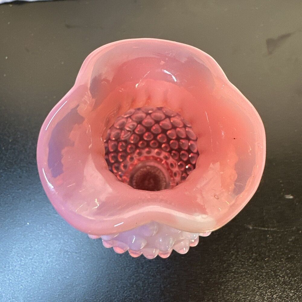 VTG Fenton Hobnail Cranberry Opalescent Glass Miniature fluted Hat Pin Vase - Picture 2 of 5